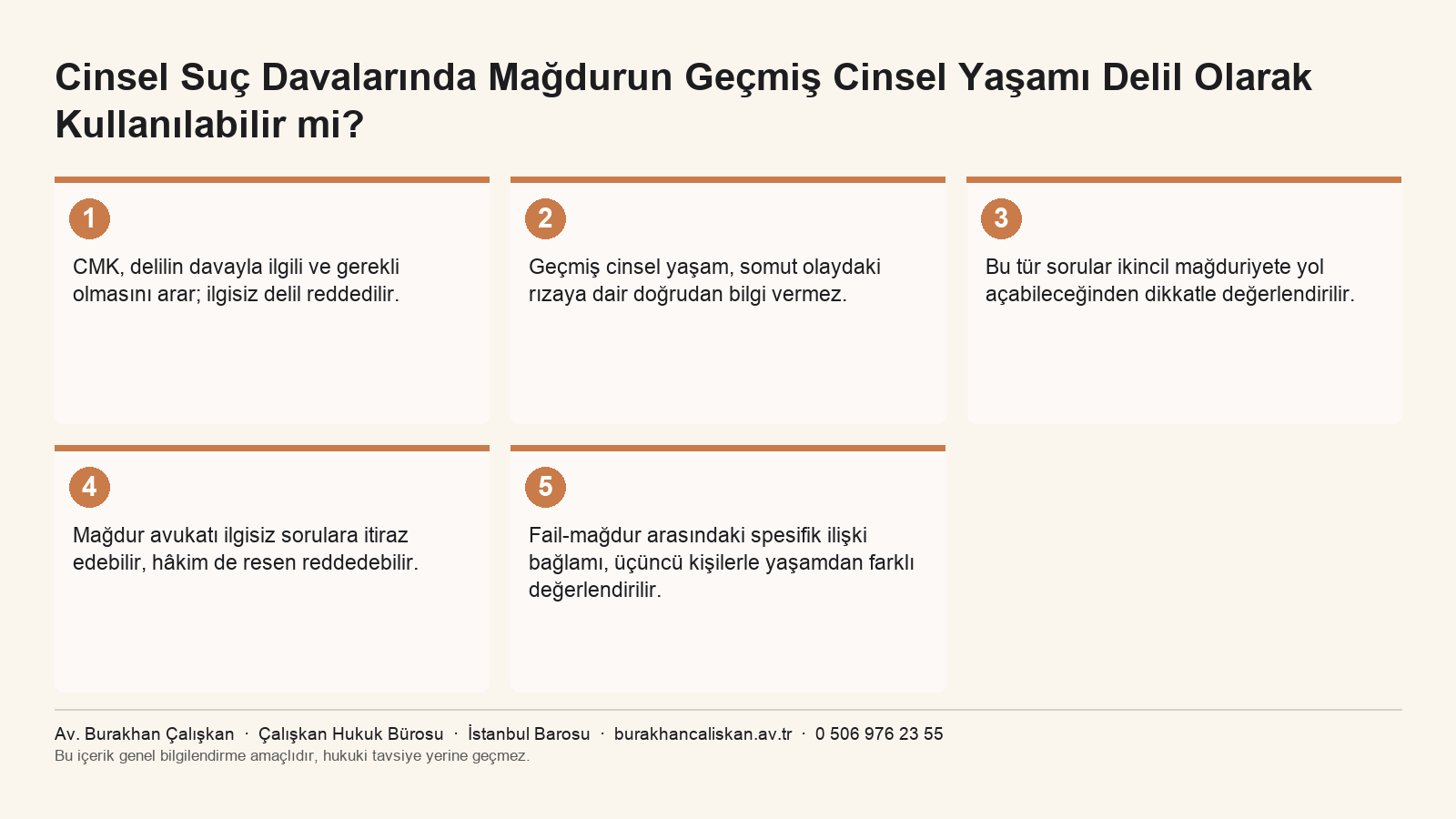 İlgi ve gereklilik ilkesi çerçevesinde geçmiş cinsel yaşamın delil değerini özetleyen infografik