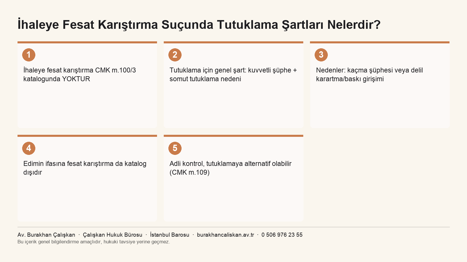 İhaleye fesat karıştırma tutuklama ve adli kontrol şartları infografiği CMK m.100