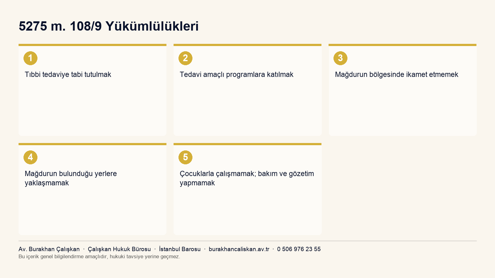 5275 sayılı Kanun m. 108/9 kapsamındaki tedavi ve yükümlülükleri özetleyen infografik