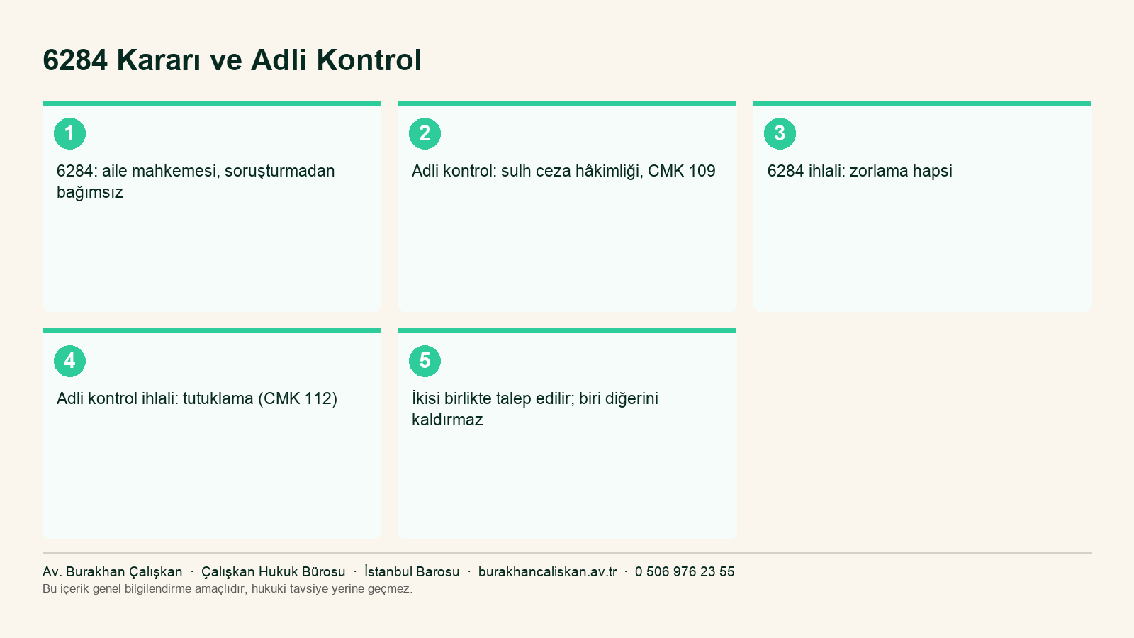 6284 koruma kararı ile ceza dosyasındaki adli kontrol arasındaki farkları özetleyen infografik
