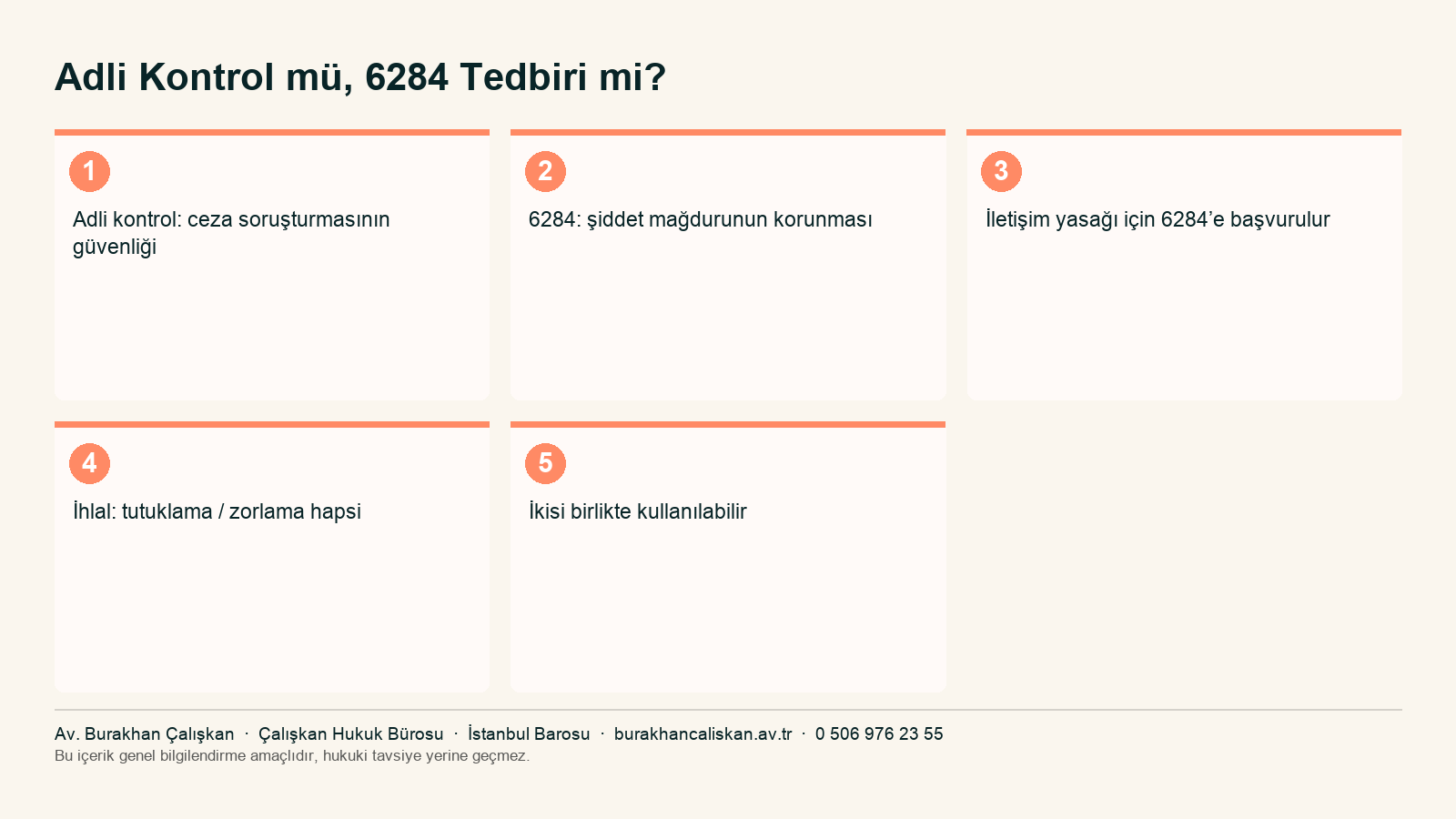 Adli kontrol ile 6284 sayılı Kanun tedbirleri arasındaki farkı özetleyen infografik
