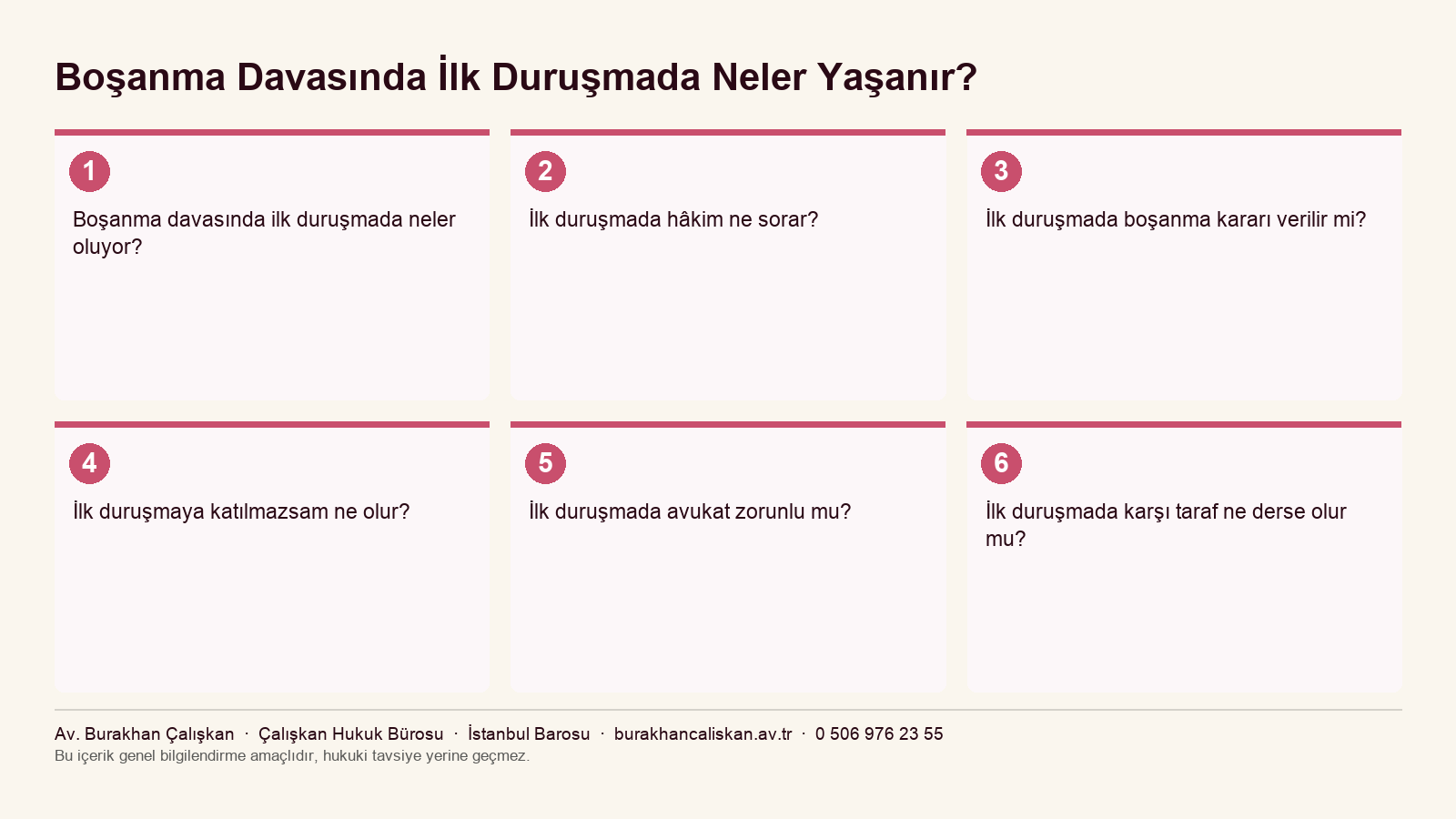 Boşanma Davasında İlk Duruşmada Neler Yaşanır? yazısının ana başlıklarını özetleyen infografik