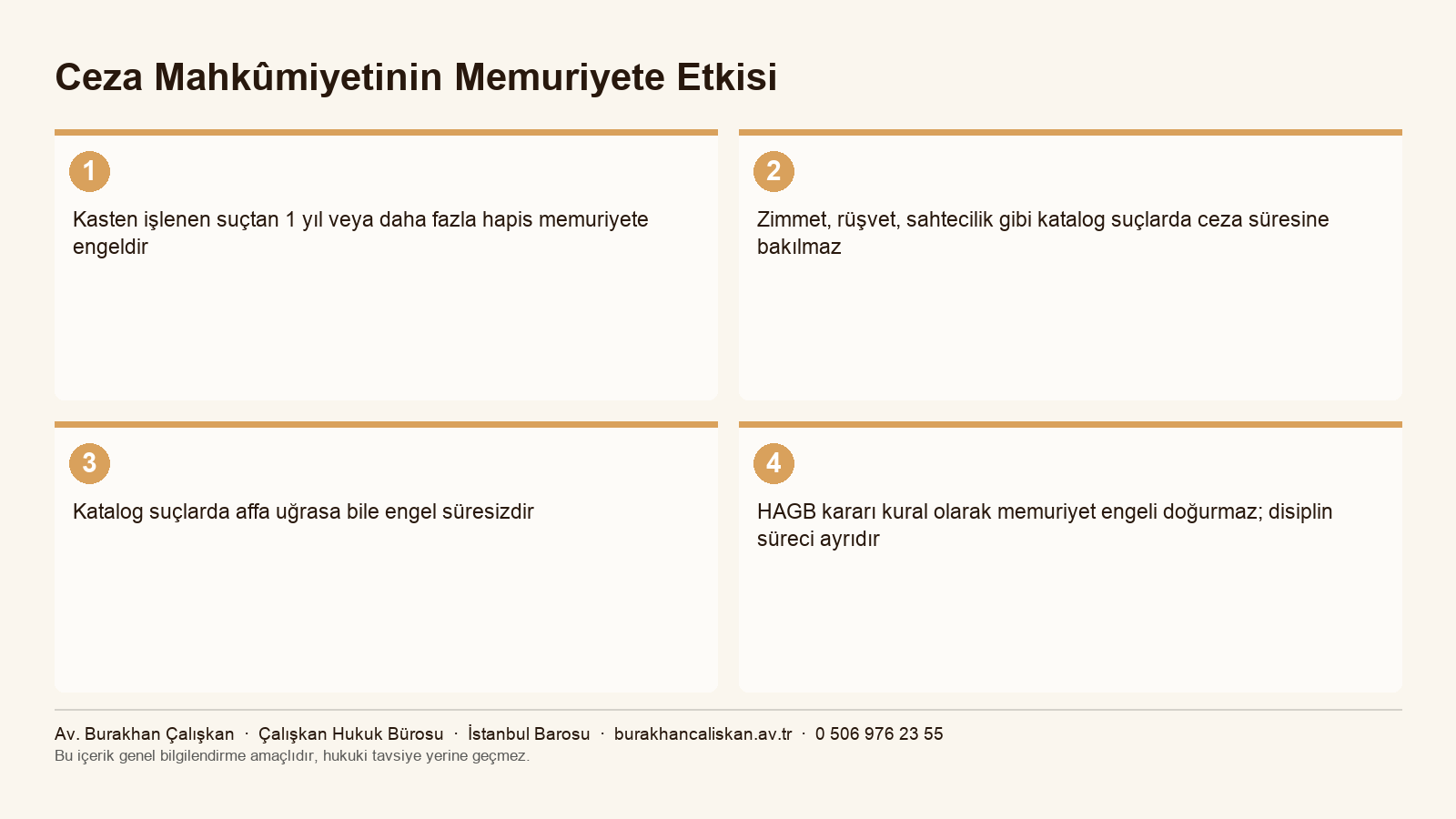 Ceza mahkûmiyetinin memuriyete etkisi ve engel ölçütleri infografiği