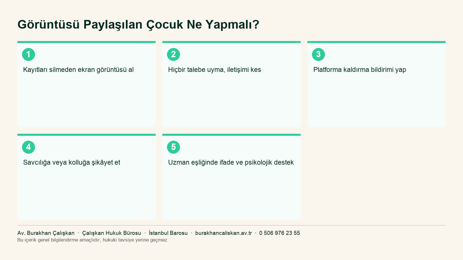 Görüntüsü paylaşılan çocuk ve ailesi için izlenecek adımları özetleyen infografik