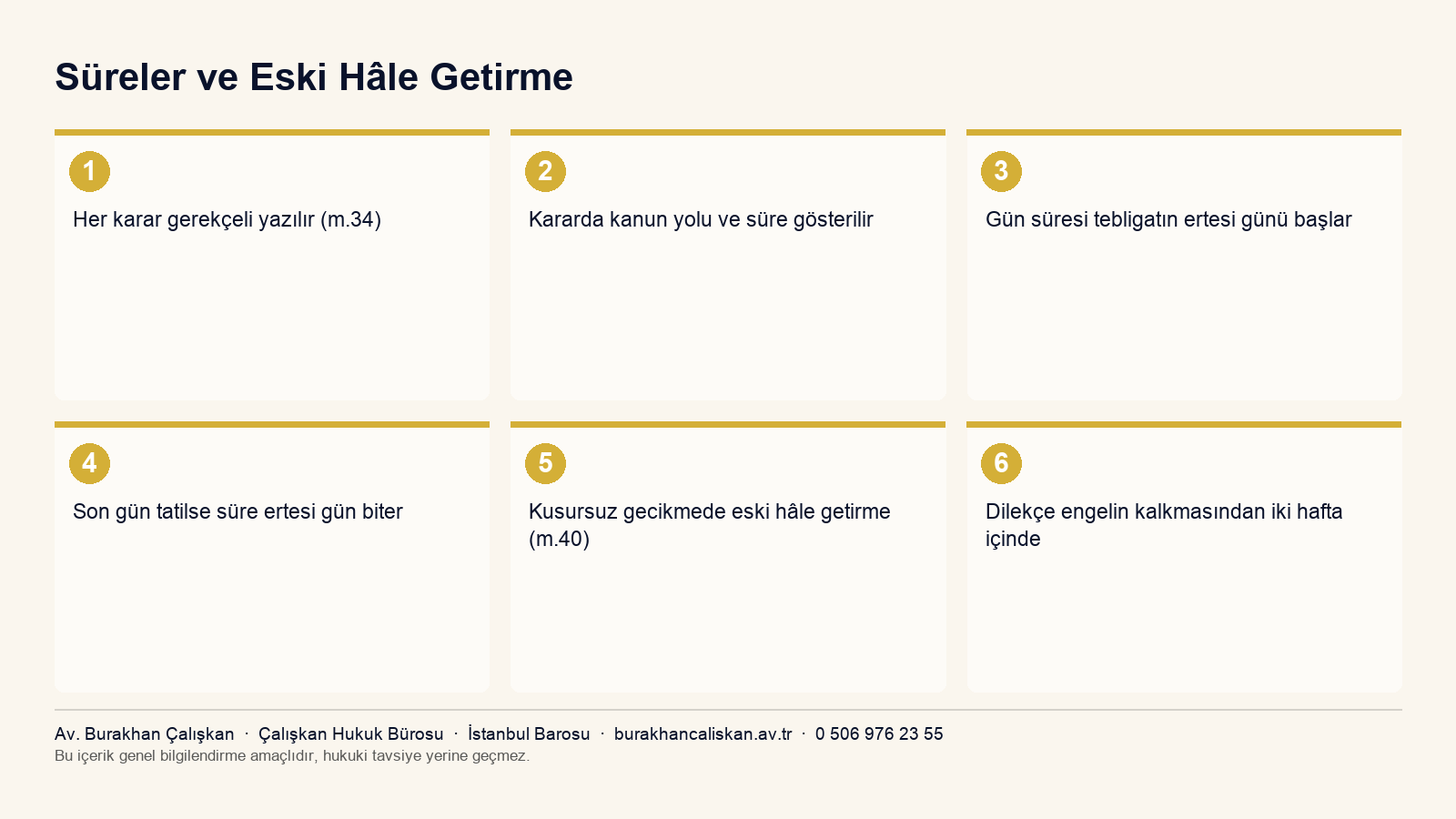 Kararların tebliği, süre hesabı ve eski hâle getirme