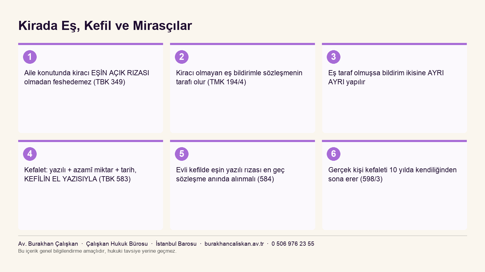 Aile konutunda eşin rızası, kefalette şekil ve on yıllık sınır, kiracının ölümünde sözleşme