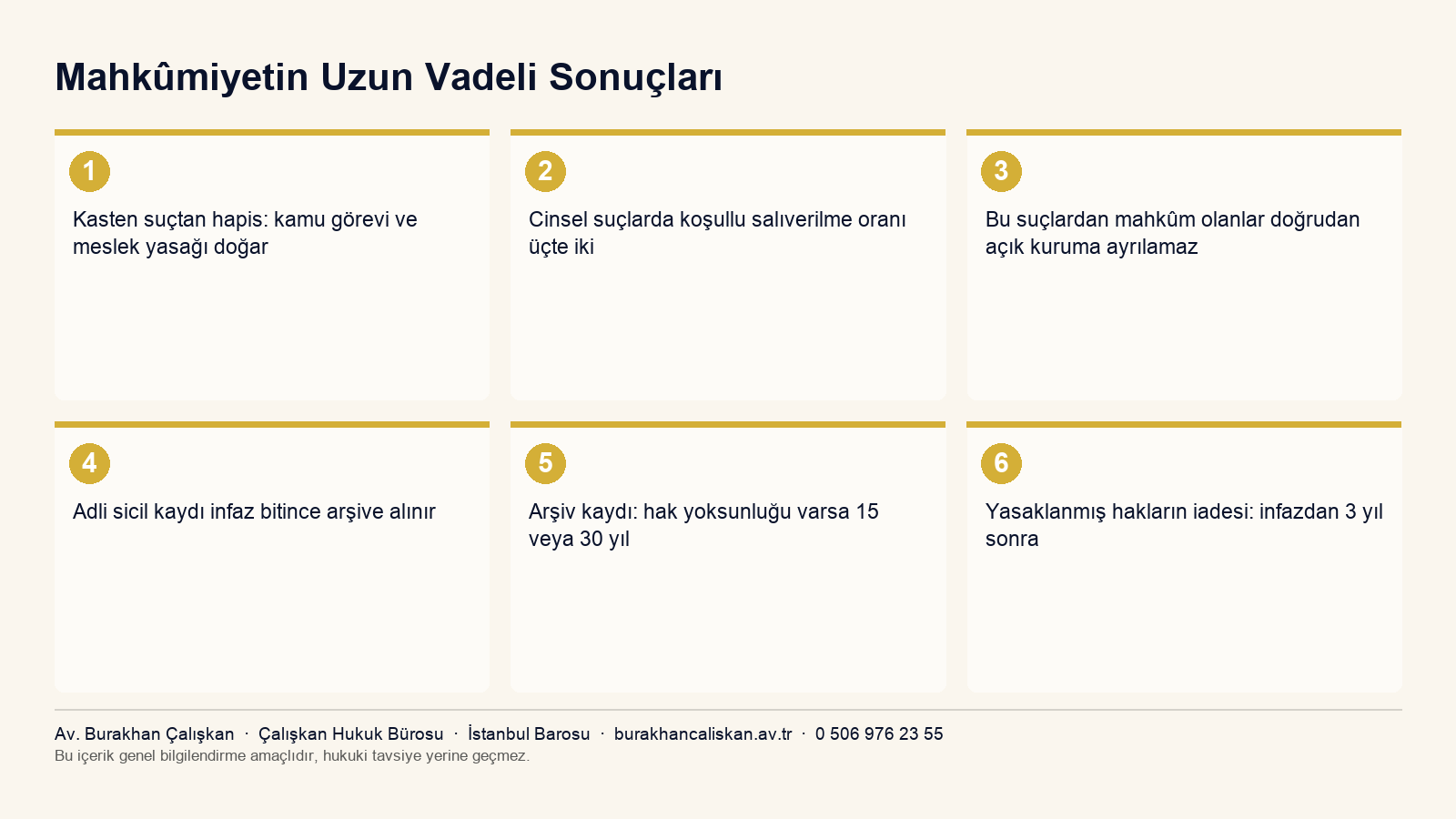 Mahkûmiyetin uzun vadeli sonuçları: hak yoksunlukları, adli sicil ve infaz