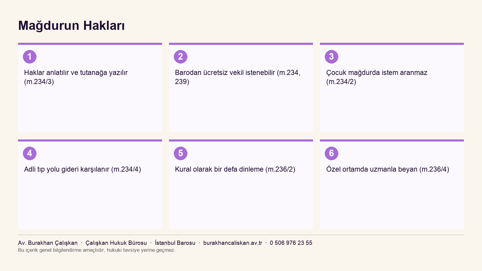 Mağdurun hakları, ücretsiz vekil ve özel ortamda beyan
