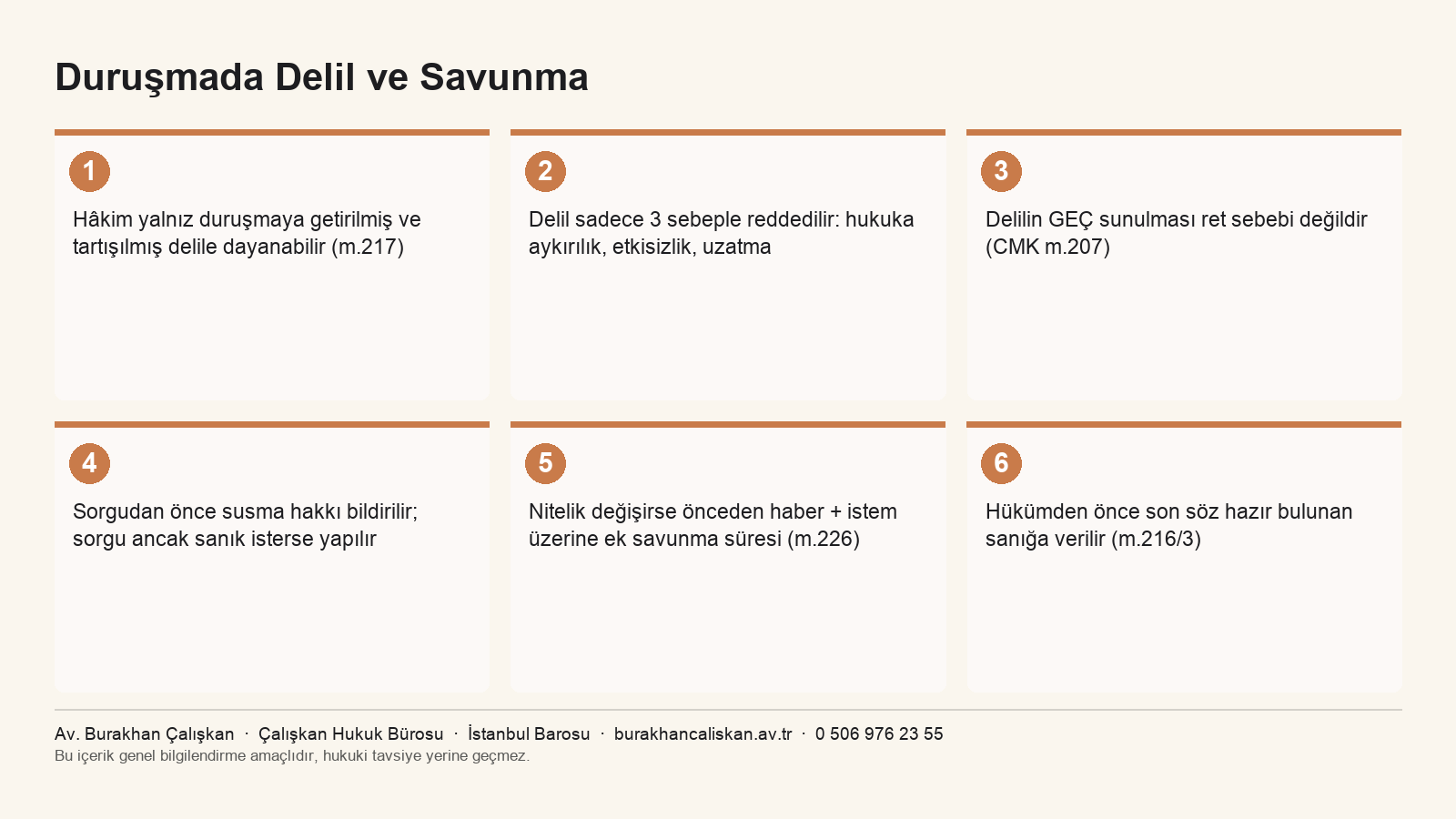 Duruşmada delillerin ortaya konulması, reddi, son söz ve hüküm çeşitleri