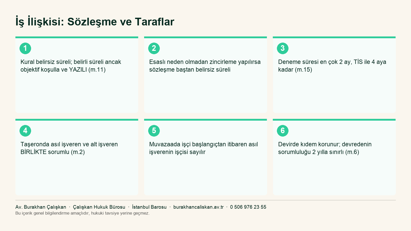 İş sözleşmesi türleri, deneme süresi, alt işveren sorumluluğu ve işyeri devri kuralları