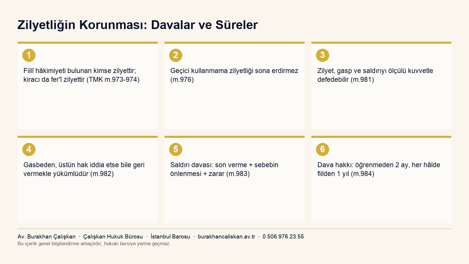Zilyetliğin gaspı ve saldırıya uğraması hâlinde dava hakları ile süreleri