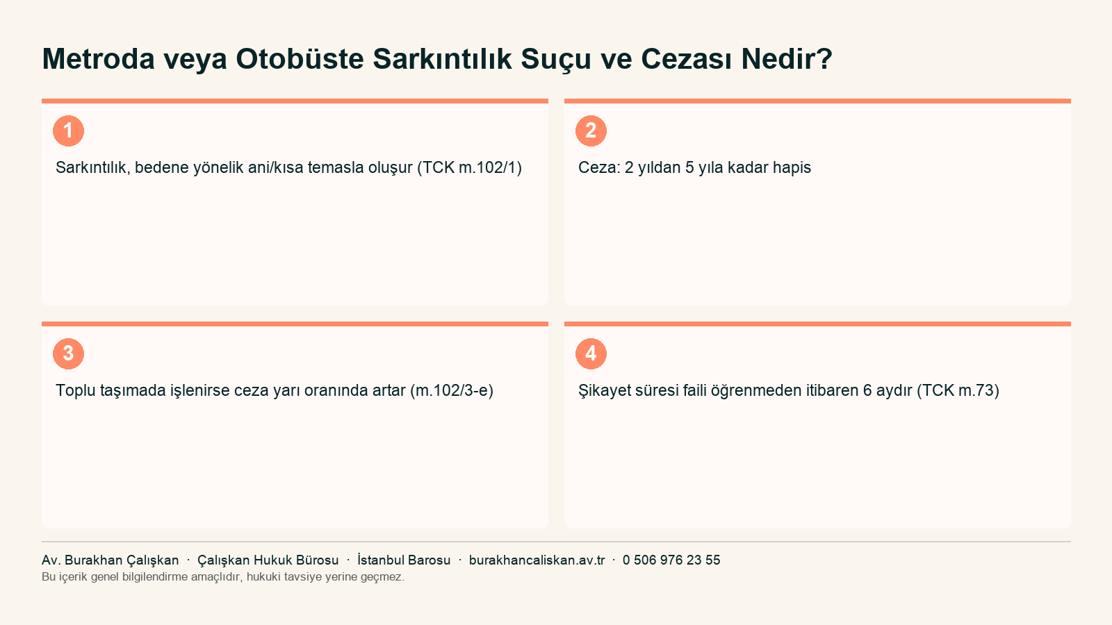 Metroda veya otobüste sarkıntılık suçu: sarkıntılığın tanımı, cezası, toplu taşımada nitelikli hal ve şikayet süresi
