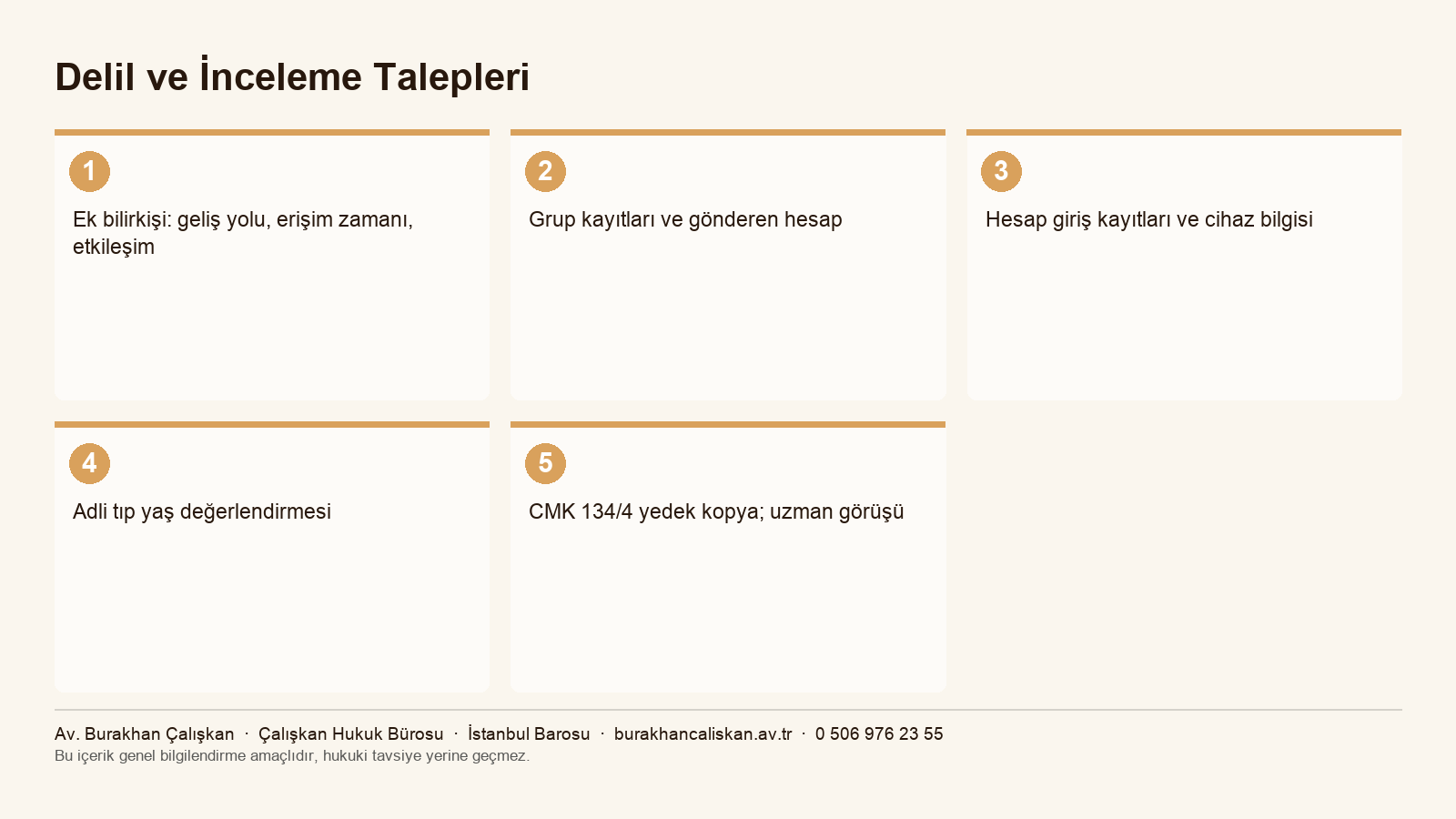 Müstehcenlik savunma dilekçesinde delil ve inceleme taleplerini özetleyen infografik