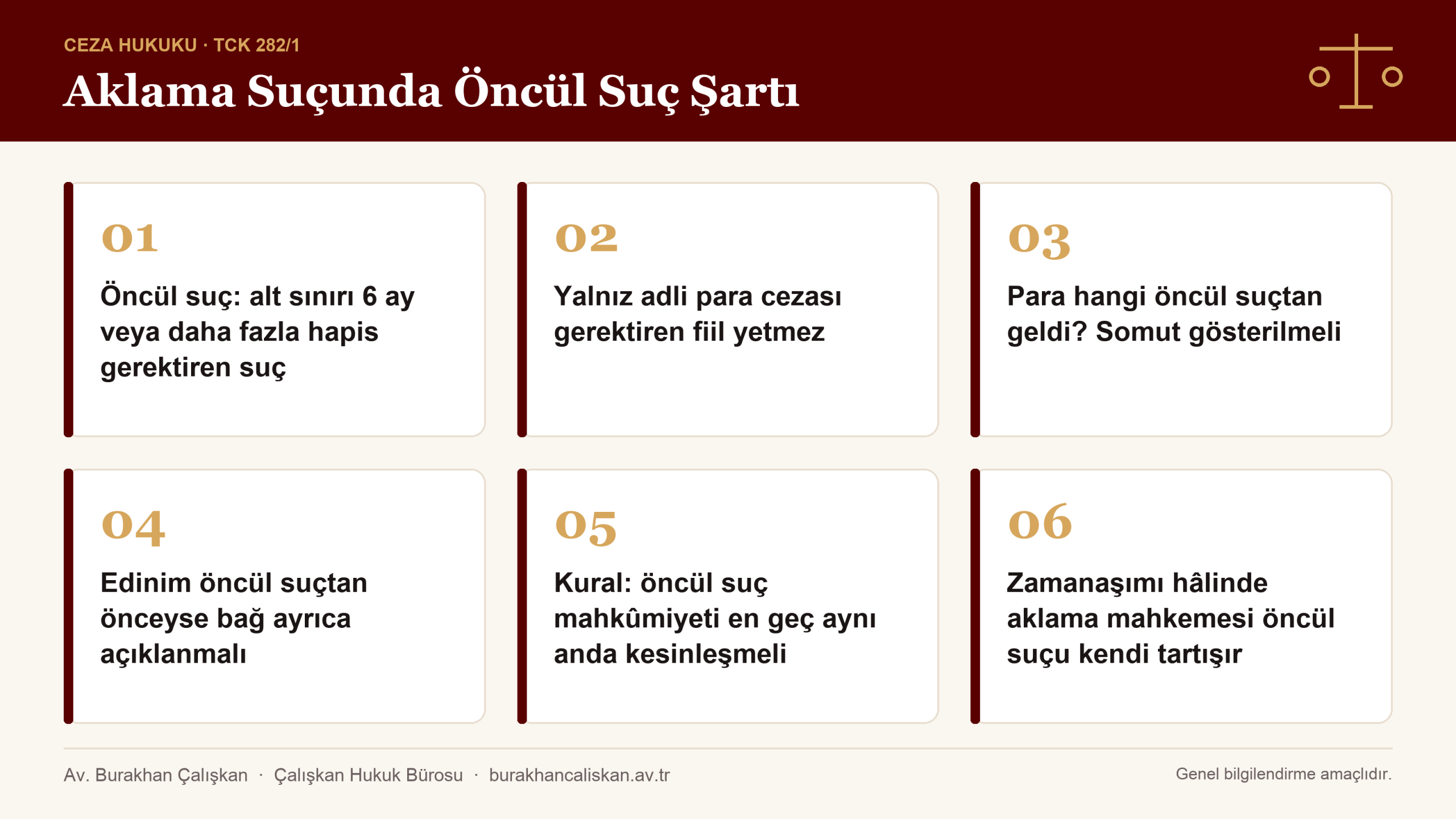 Aklama öncül suç şartı TCK 282/1 altı ay alt sınır infografik