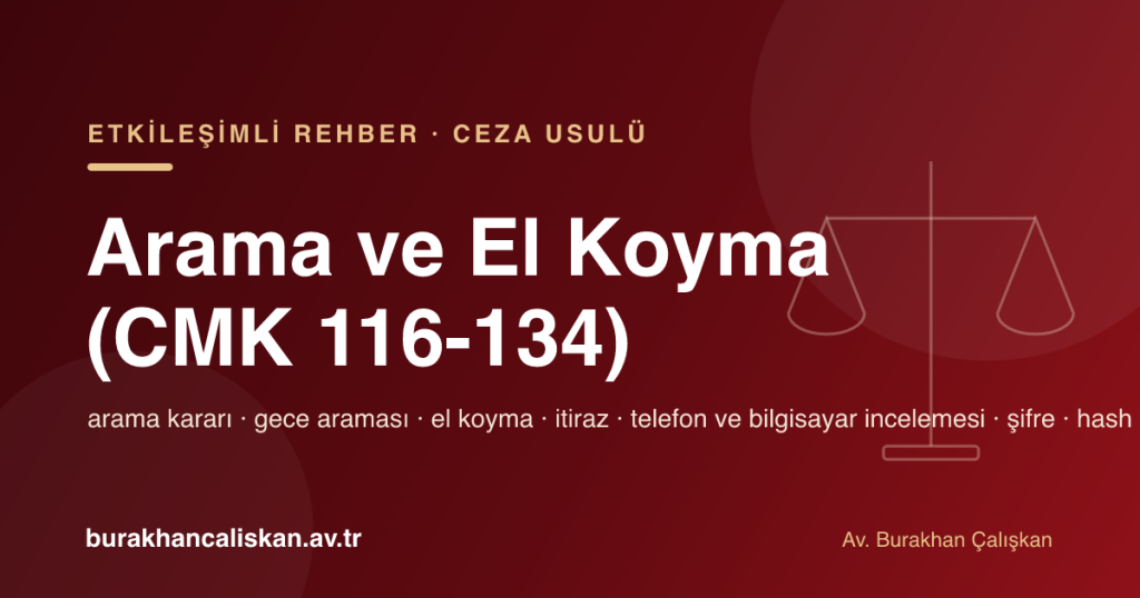 Arama, el koyma ve dijital delil (CMK 116-134) etkileşimli rehberi kapak görseli