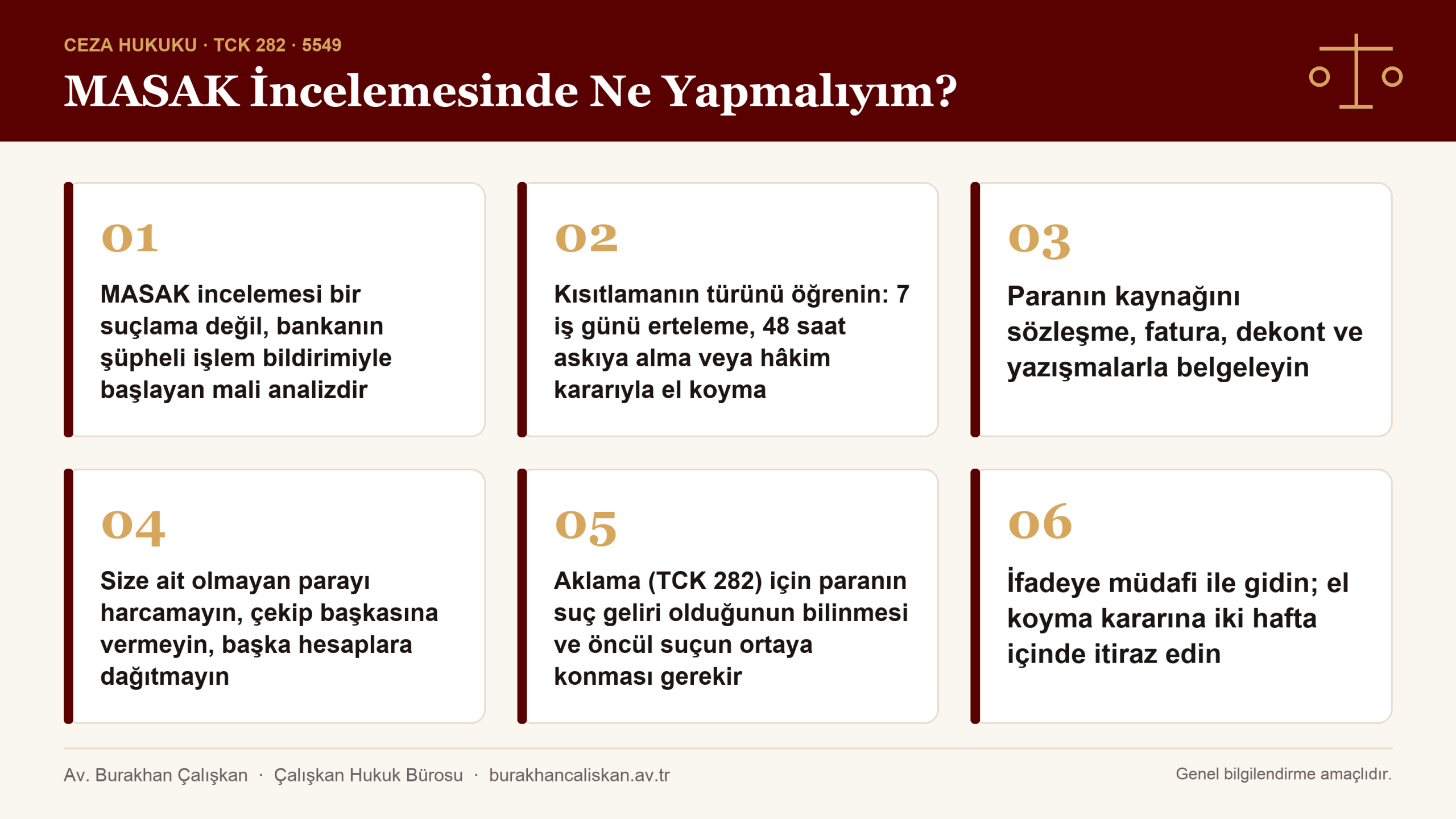 MASAK incelemesinde ne yapmalıyım sorusuna altı adımda cevap veren infografik
