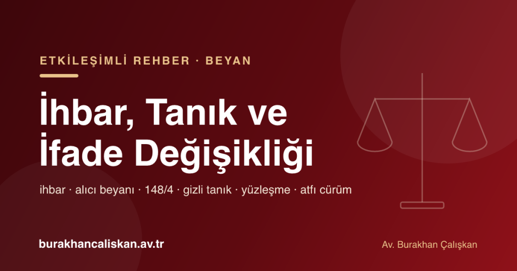 Uyuşturucu dosyasında ihbar, gizli tanık ve ifade değişikliği rehberi (CMK 58, 148/4, 210, 217) kapağı