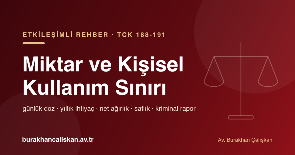 Uyuşturucuda miktar ve kişisel kullanım sınırı (TCK 188-191) etkileşimli rehberi kapak görseli
