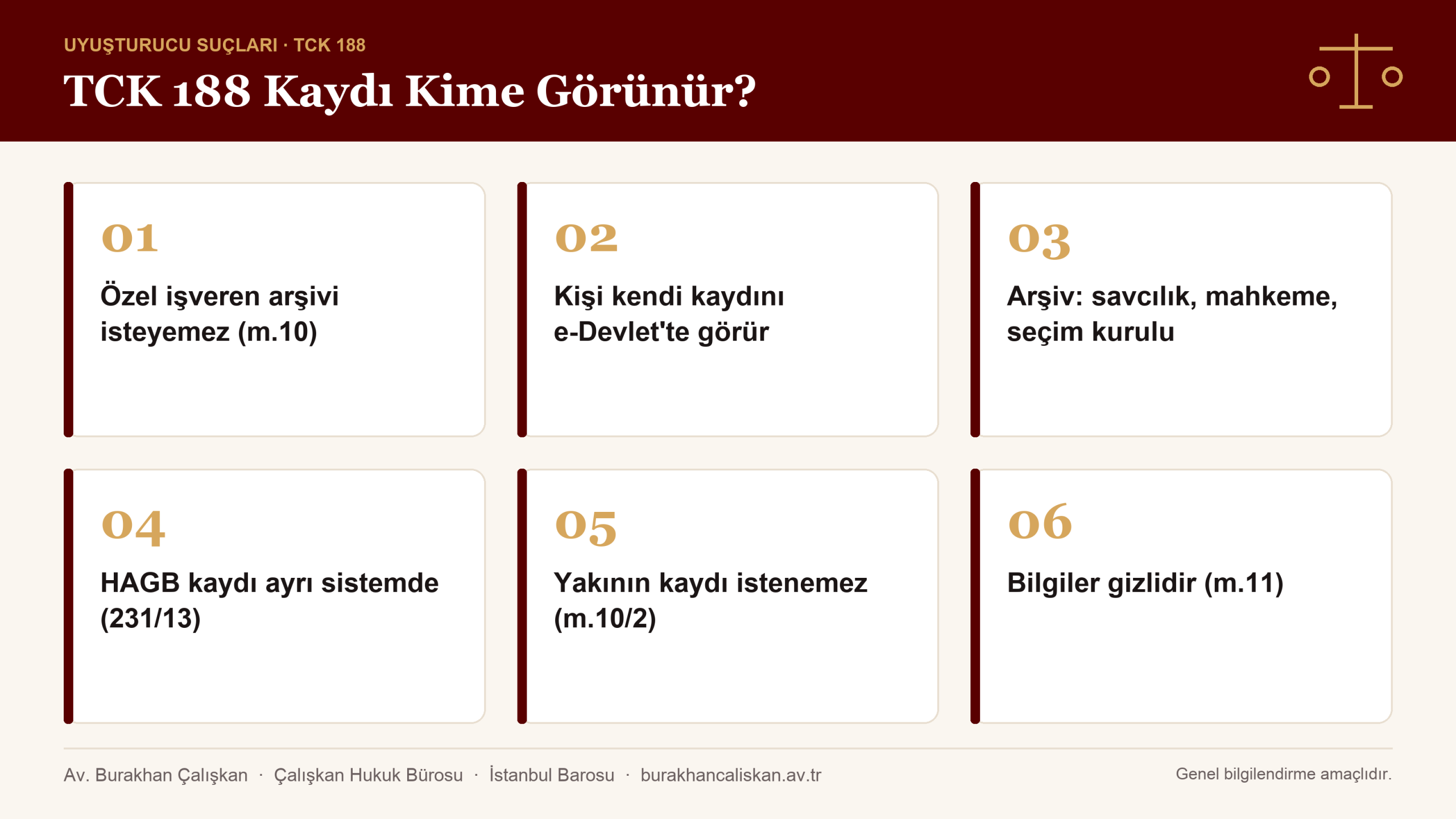 TCK 188 mahkûmiyetinde adli sicil, arşiv ve HAGB kaydının kime görünür olduğu infografik