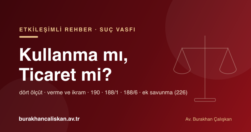 Uyuşturucu dosyasında suç vasfı ve ceza türü değişikliği etkileşimli rehberi: kullanma mı, ticaret mi?