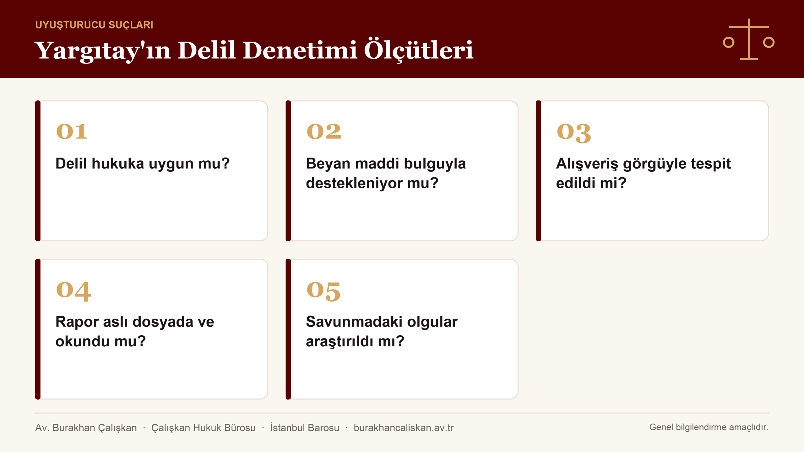 Yargıtay'ın uyuşturucu ticareti dosyalarında delil denetimi ölçütleri infografik